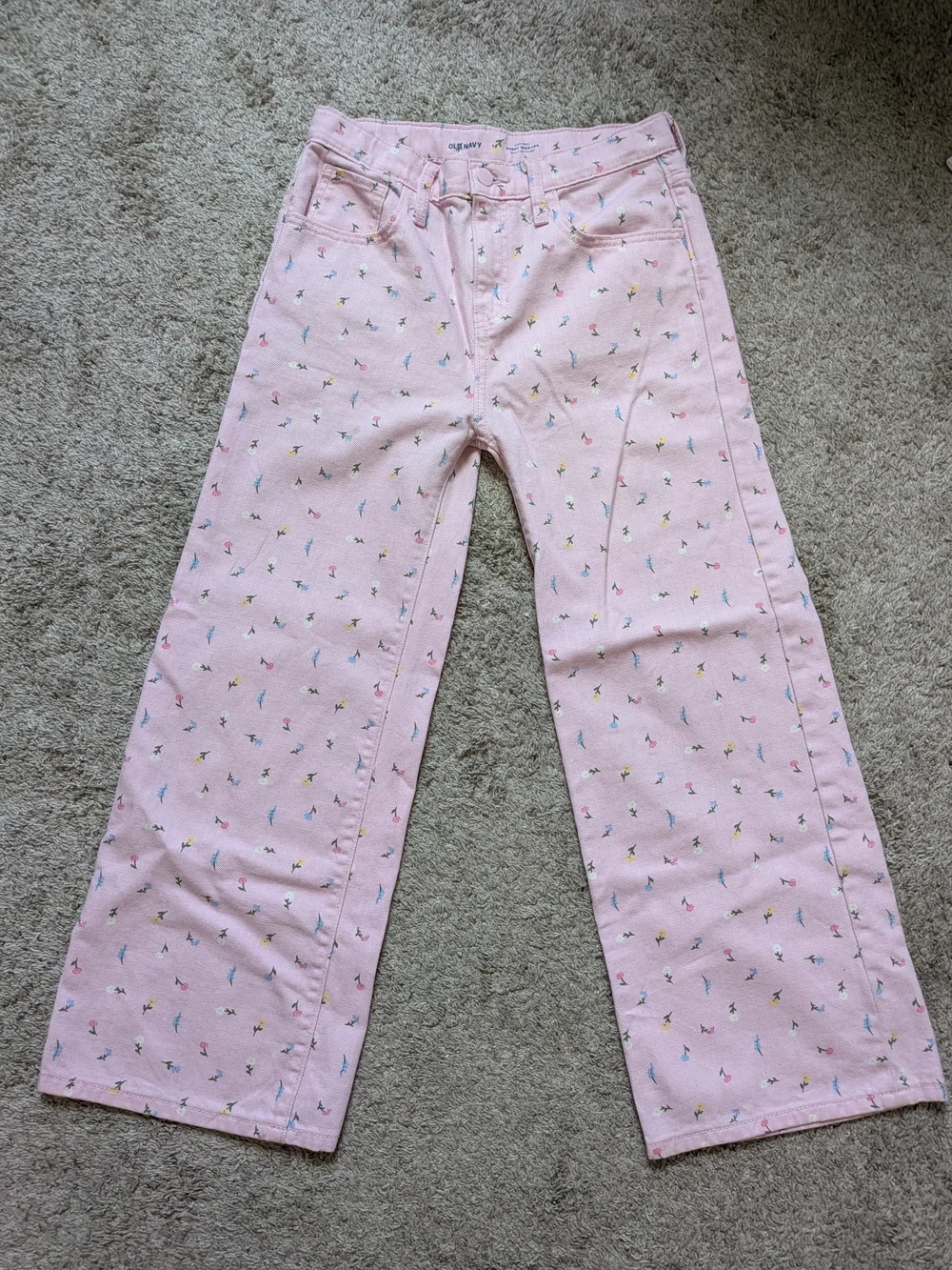 Old Navy Girls Size 14 Pink Floral High-Rise Baggy Wide Leg Jeans NWOT